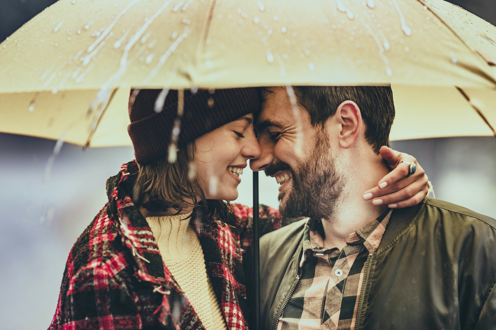 Couple under umbrella in the rain