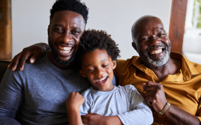 Black family with three generations of grandfather, son and grandson together